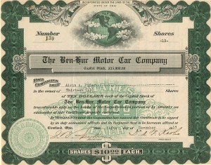 Ben-Hur Motor Car Co. - Stock Certificate